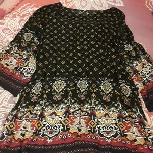 Navy and paisley style pattern midi dress.